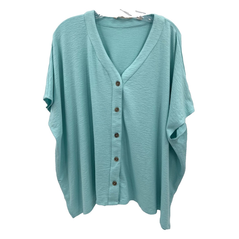 SOFT SURROUNDINGS Women's Size S/M Aqua Oversized Boxy Button-Front V-Neck Shirt